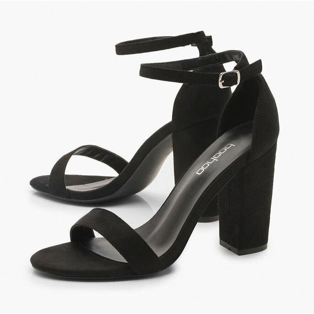 Boohoo Basic Barely There Heels Ankle Strap Black Size US 8 New In Box